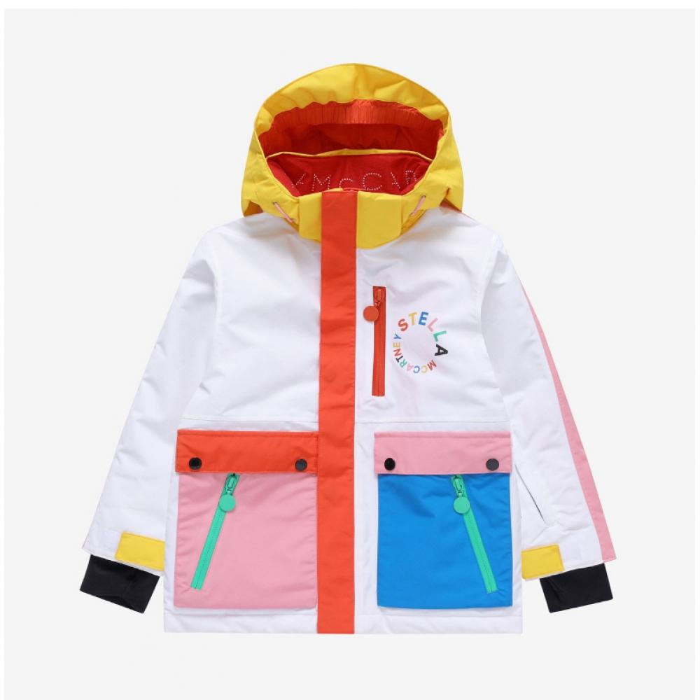 Stella Mccartney Tt2a20 Z0432 999 Color Block Round Logo Hooded Ski Kids Jacket