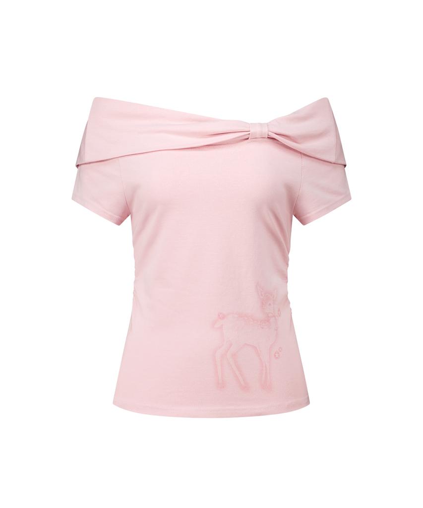 ILLIGO Saeso Dear Bow Off-Shoulder Tee Pink