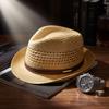 Fedora Estivo da Uomo Stile Coreano Trendy con Testa Larga: Cappello Jazz in Paglia Traspirante Casual per Mezza Età.