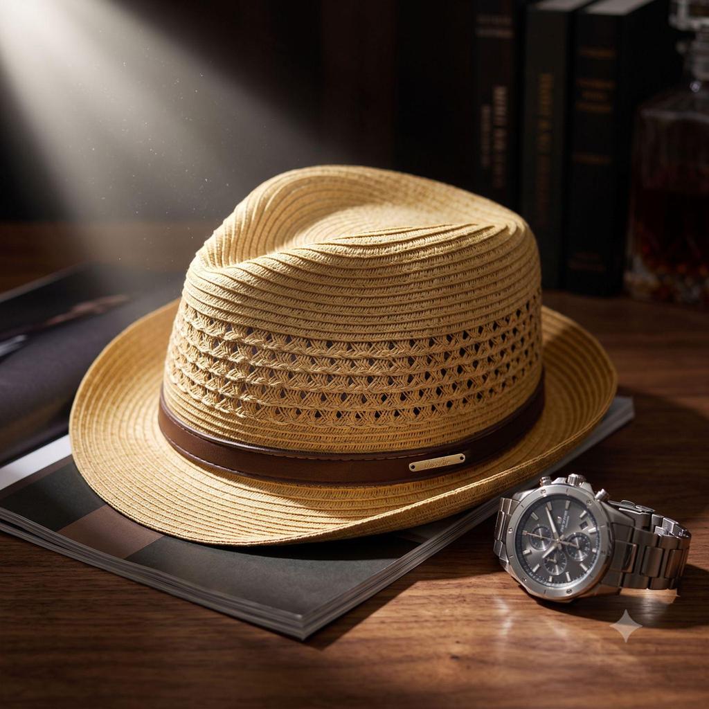 Fedora Estivo da Uomo Stile Coreano Trendy con Testa Larga: Cappello Jazz in Paglia Traspirante Casual per Mezza Età.