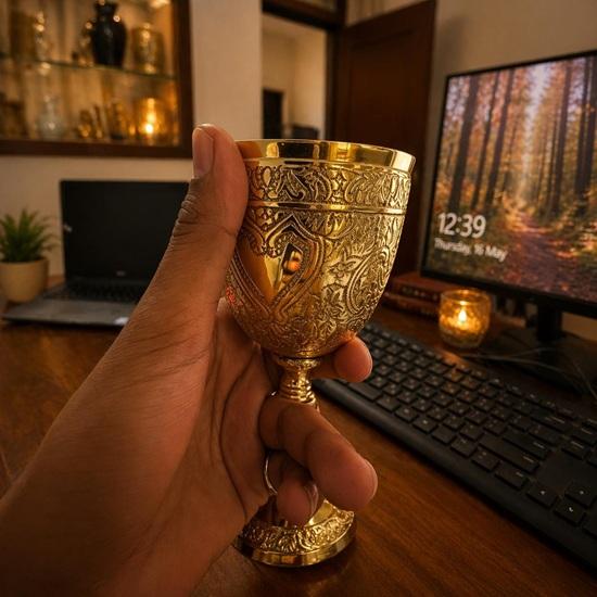 Handcrafted Brass Goblet – Ornate Medieval Chalice, Vintage Wine Cup, Renaissance Decor