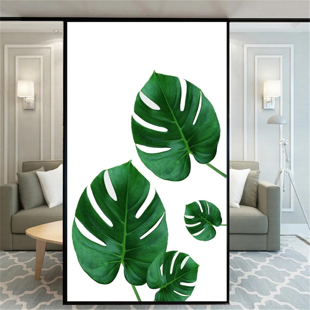 

Static Cling Privacy Windows Film Decorative Green Plants Leaves Stained Glass Window Stickers Frosted Window Cling Tint (as the picture,40x60cm WxH)
