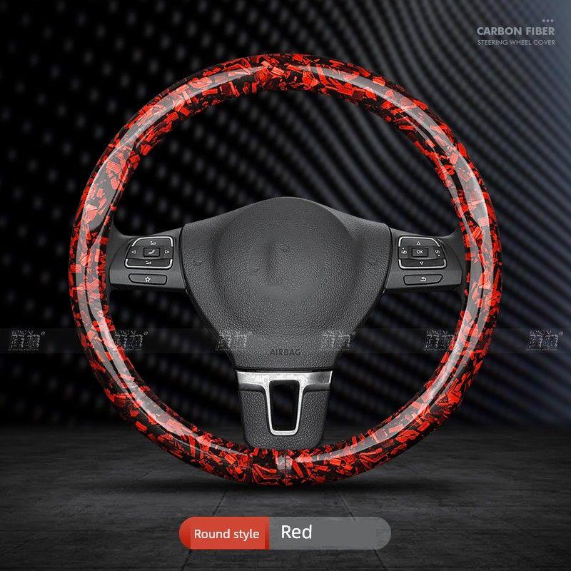 Luxgen Car Steering Wheel Cover for U6, U6, U5, Mpv, Grand 7 Suv, Na5, Master, Ceo, Rui3 Carbon Fiber Handle Cover Luxgen (Round Red Carbon Fiber) - Without Car Logo
