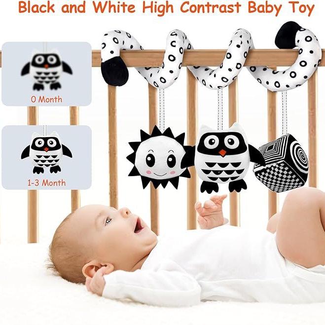 Black & White Cartoon Animal Crib Wrap Toy with Bells - Bee Design