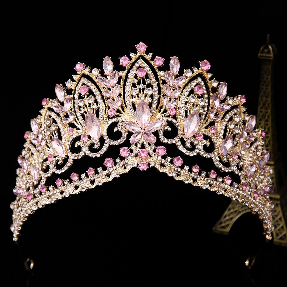 DIEZI Baroque Green Blue Pink Opal Crystal Tiara Crown Women Girls Wedding Party Elegant Luxury Rhinestone Crown Hair Jewelry