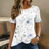 Women Short Sleeve Floral Print Top Button Detail Round Neck Casual T-Shirt Blouse Lightweight Comfortable Summer Wear