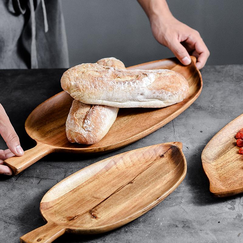 Creative Leaf Fruit Bowl Nordic Style Wedding Dried Fruit Plate Solid Wood Breakfast Snack Tableware Set Plates