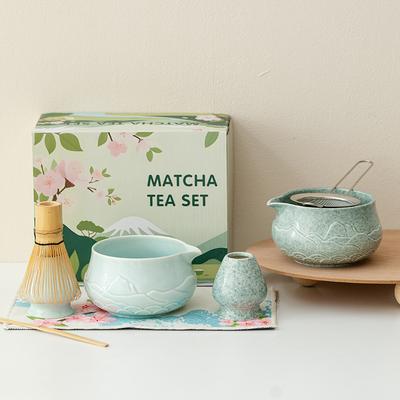 2 Stück Matcha Set Premium Keramik Geprägte Matcha Schale Besen Ausgießer Trinkgeschirr Matcha Zubehör Set