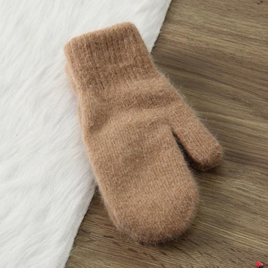 1 Pair Women Mittens Double-layers Cute Stretchy Soft Thickened Cold Resistant Solid Color Autumn Winter Girls Gloves for Riding