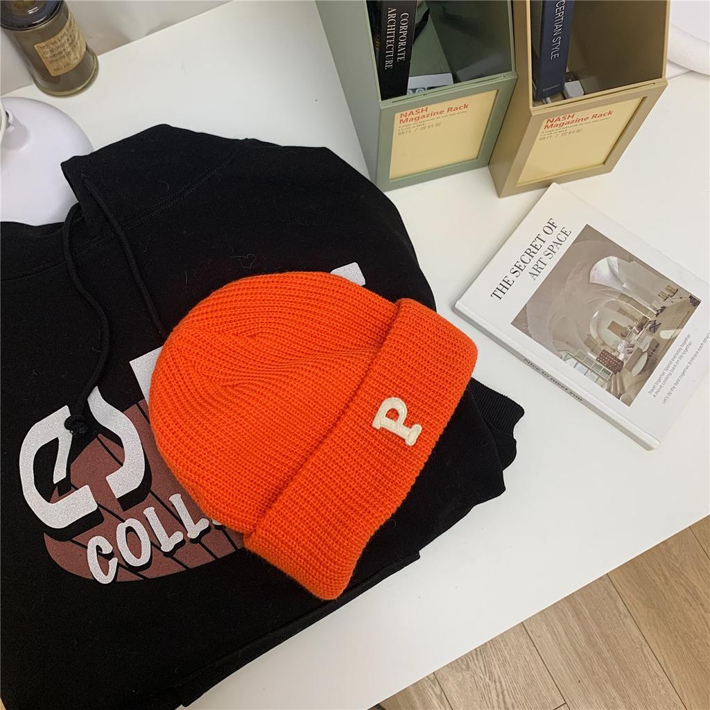 Women's Autumn and Winter Korean Version Ins Trendy Fashion Warm Men Versatile Student P Letter Casual Knitted Cold Hat