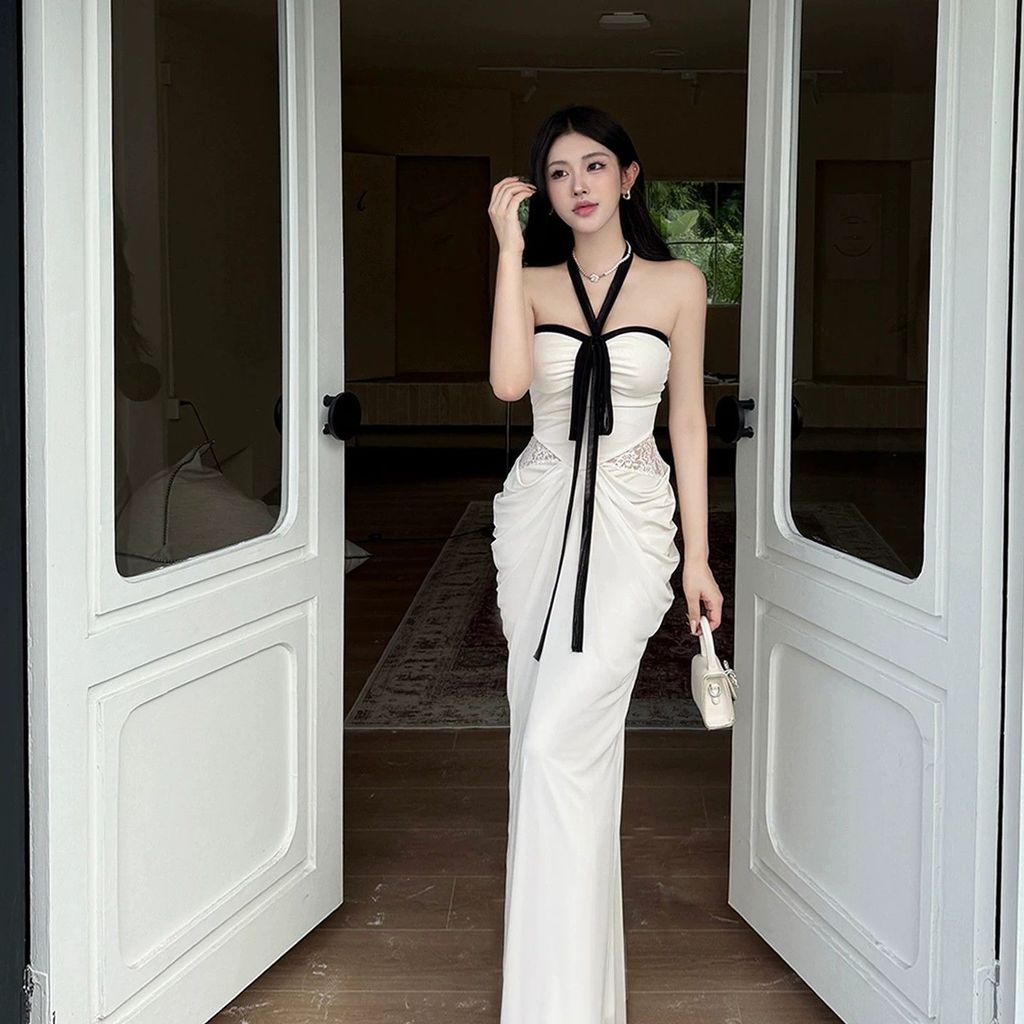 Elegant Polyester Off Shoulder Mermaid Dress With Backless Design For Summer Wear
