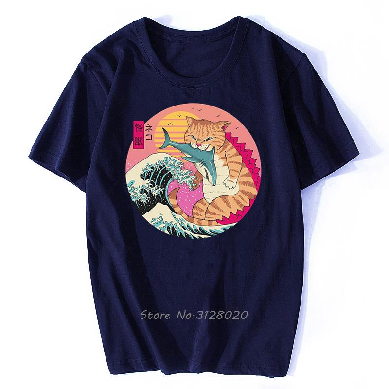 Anime Samurai Cat T Shirt Men Japanese Ukiyo-E Ninja Cat Print T-Shirt Men Cotton Tshirt Fashion Streetwear Harajuku Tees