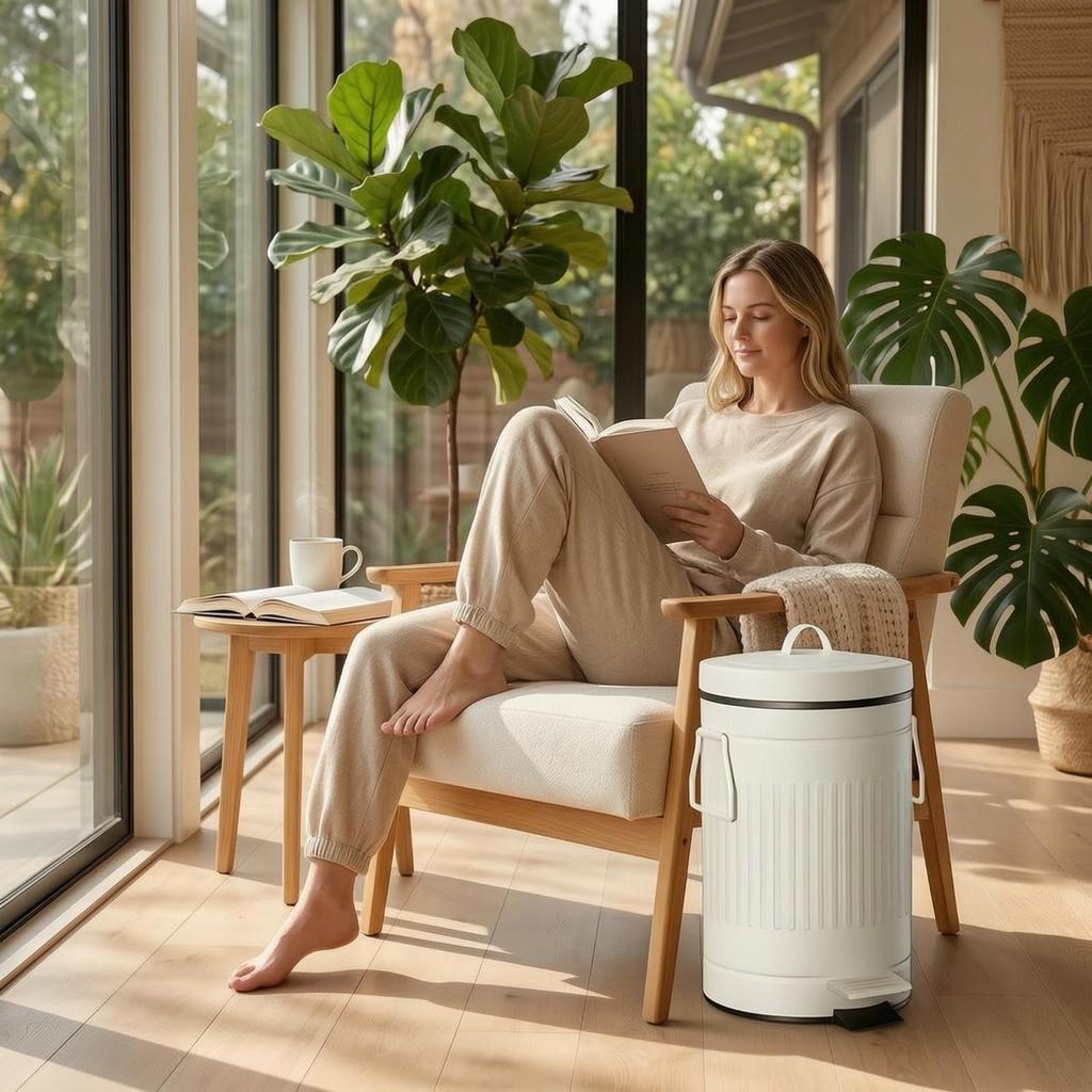 Trash Can with Foot Pedal Quiet Step Easy to Clean for Bedroom, Office