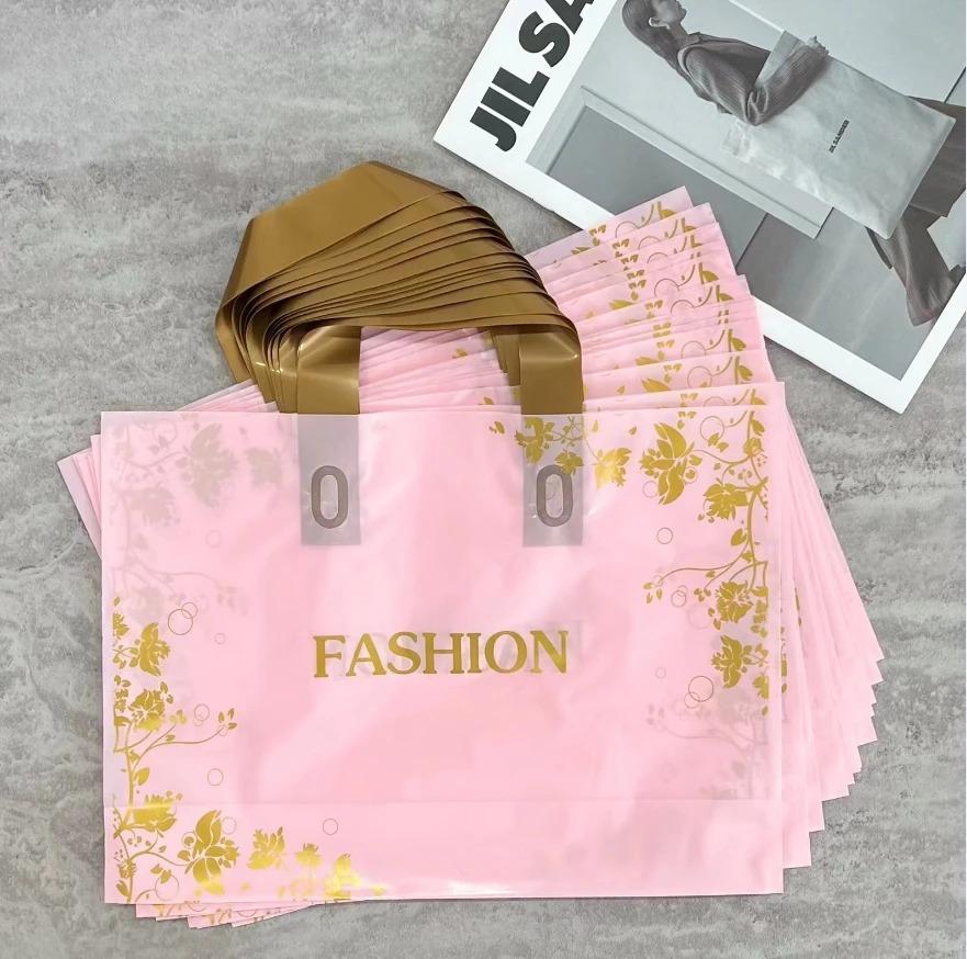 50pcs Plastic Handbag Clothing Store Shopping Packaging Gift Storage Portable Color Shop Universal Bags for Business Pocket