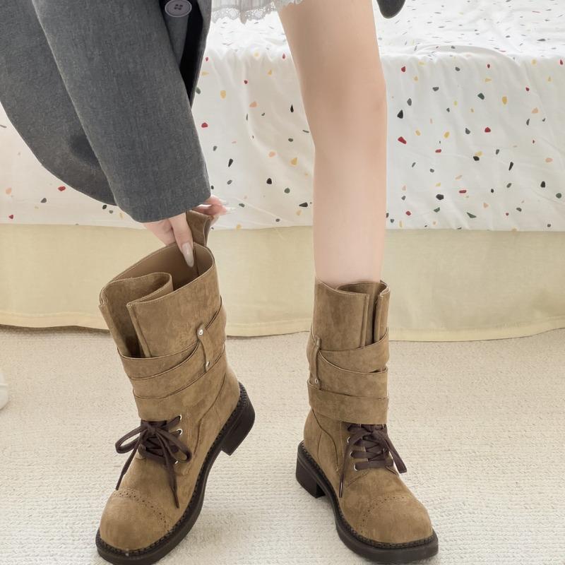 Women's Boots British Style Locomotive Boots Women Thin Short Boot Fashion Retro Thick Heel Thick-soled Ankle Boots Botas Mujer