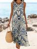 2026 Europe, America, Vintage Printed Bohemian Holiday Style Loose Skinny Sleeveless Dress