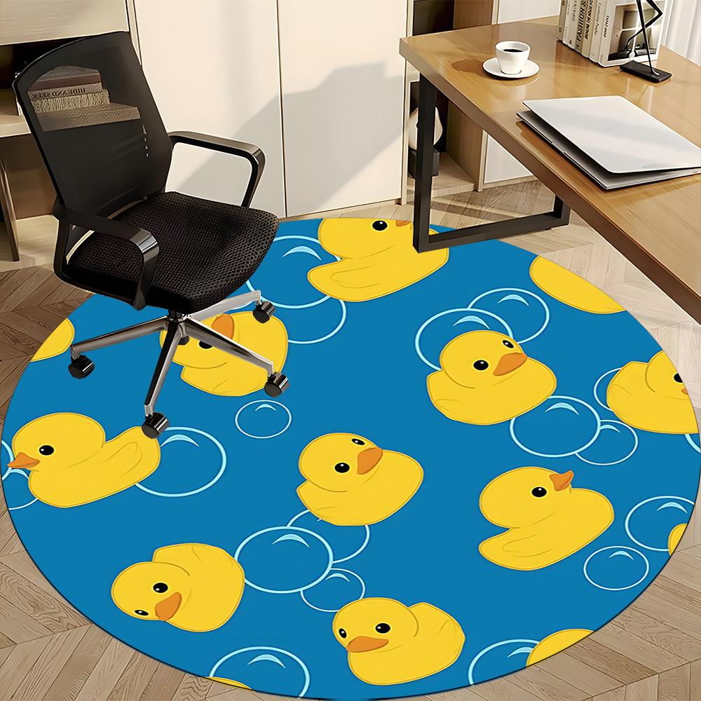 1PC Yellow Duck Bubbles Office Round Area Rug, Mat Suitable For Office, Under Office Chairs Bedroom Living Room Home Decor, Room Deco