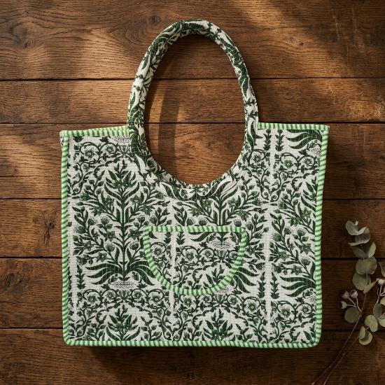 Shoulder Bag Usalover925 Green Quilted Cotton Floral Print Shoulder Bag 09