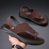 Sandalias de Cuero para Hombre de Verano Transpirables Casuales Zapatos de Playa Exteriores Antideslizantes Planos Zapatos Romanos Masculinos Sandalia para Caminar Pesca
