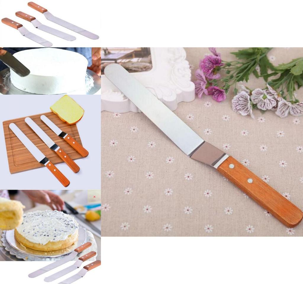 Professional Stainless Steel Wooden Handle Cake Decorating Spatula Set 4-inch 5-inch 10-inch