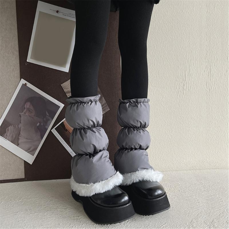 Women's Insulated Thermal Padded Puffer Leg Warmers Outdoor Cold Weather Plush Hem Quilted Boot Covers Gaiters Socks