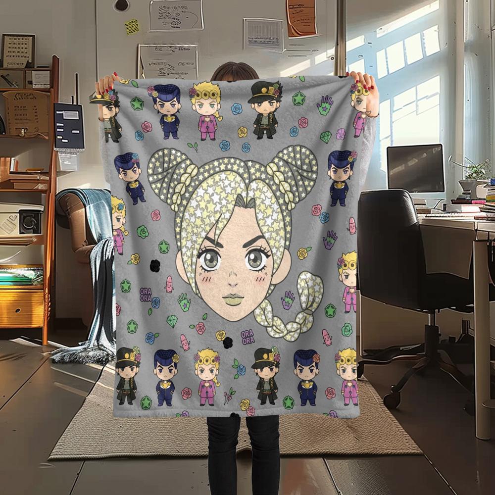 1PC Jojos Bizarre Adventure Patterned Flannel Blanket Suitable For All Seasons For Home Decor Warmth And Comfort Gifts Holiday Present