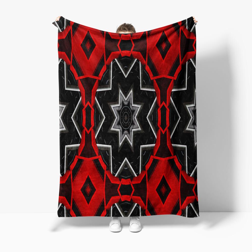 Red Black Geometric Pattern Fleece Blanket Throw Sofa Bed Decorative Throw Blanket Gift 75X95CM