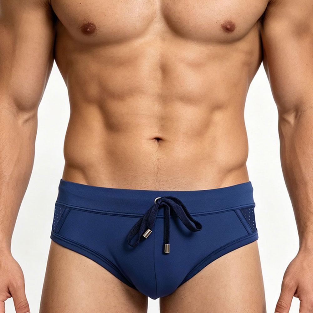 Mens Swim Briefs Comfort Quick Dry Nylon Mesh Panel Contour Pouch Elastic Waistband Sexy Color Block Swim Trunks For Beach Swimming