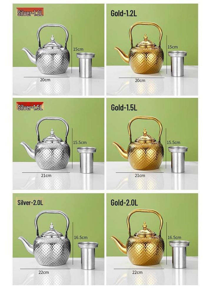 Bobo Pot Hammered Stainless Steel Teapot with Strainer - Vintage Middle Eastern Spherical Design for Restaurant and Home Use