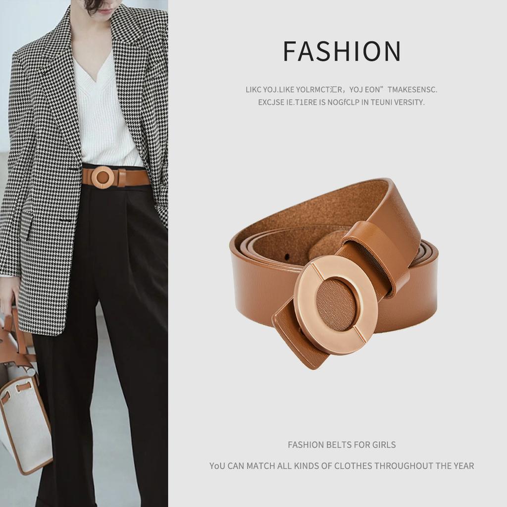 Women'S Belt Smooth Buckle Leather Perforated Belt Jeans Women'S Whole Cowhide Cut Dress Versatile Belt