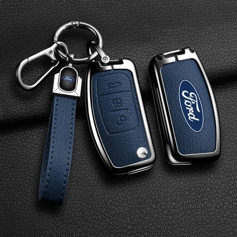 Car Sticker Hot For Ford Zinc Alloy Leather Car 3 Buttons Flip Key Case Cover Smart Remote Shell For Ford Fiesta Focus MK2 Monde