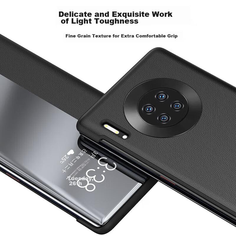 Ekakashop GermanySmart View Flip Case for Huawei Mate30 Pro, Full Protection Shockproof Cover, Business Style Leather Case - Mysterious Black