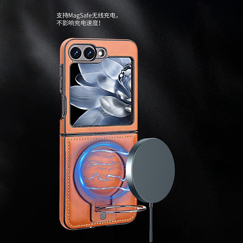 Folding Magnetic Suction Bracket Is Suitable for Samsung ZFlip5 Mobile Phone Case Business Zflip6 Anti-drop All-inclusive 3/4 Generation 5 Leather Ca