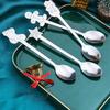 4PCS Stainless Steel Christmas Gift Spoon Fork Set Scoop Fruit Fork Coffee Spoon Cutlery Set Christmas Tree Decoration Dessert