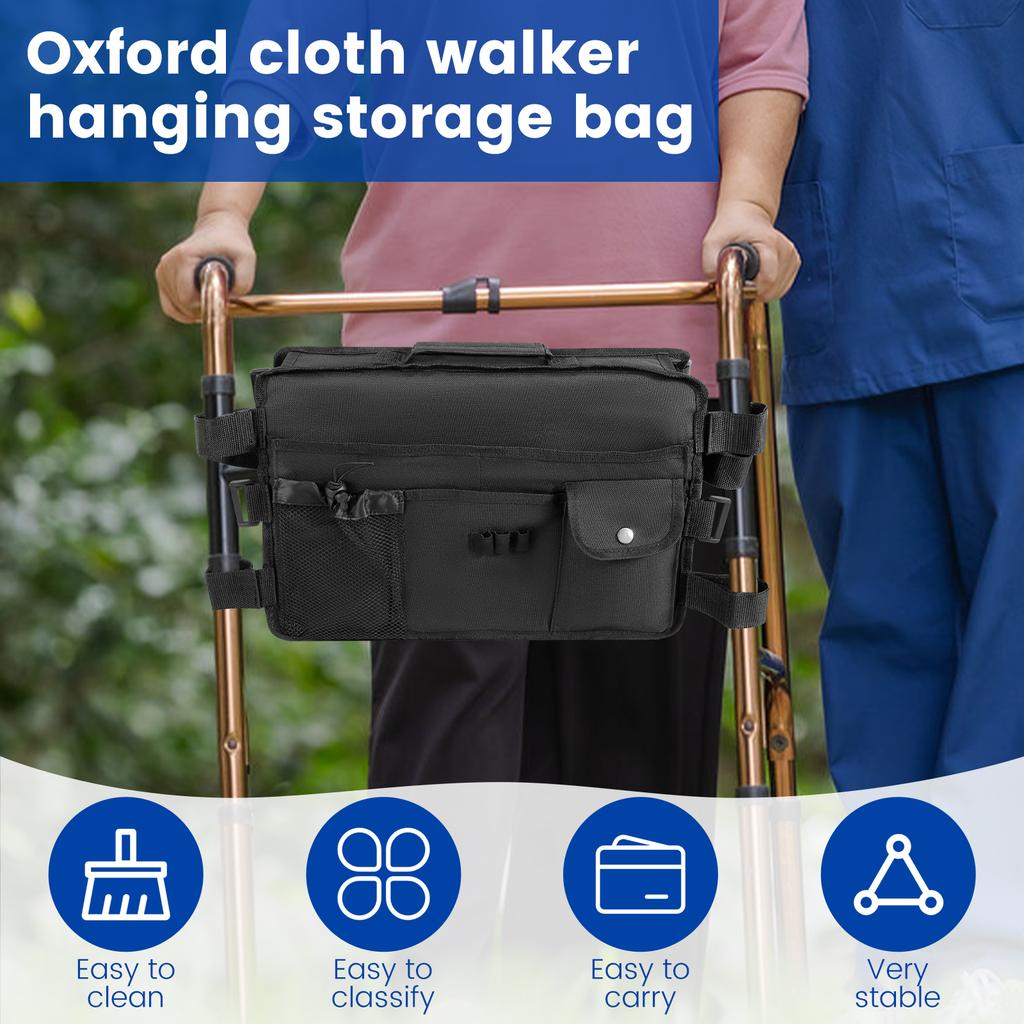 Duża Torba Organizer na Rollator Składany Koszyk Wiszący z Regulowanym Zapięciem Tkanina Oxford Pod Siedzenie Saszetka na Rollator