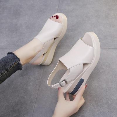 Women Summer Large Size Fish Mouth Toe Sandals Casual PU Sponge Cake Thick Soled Single Shoes 35-43
