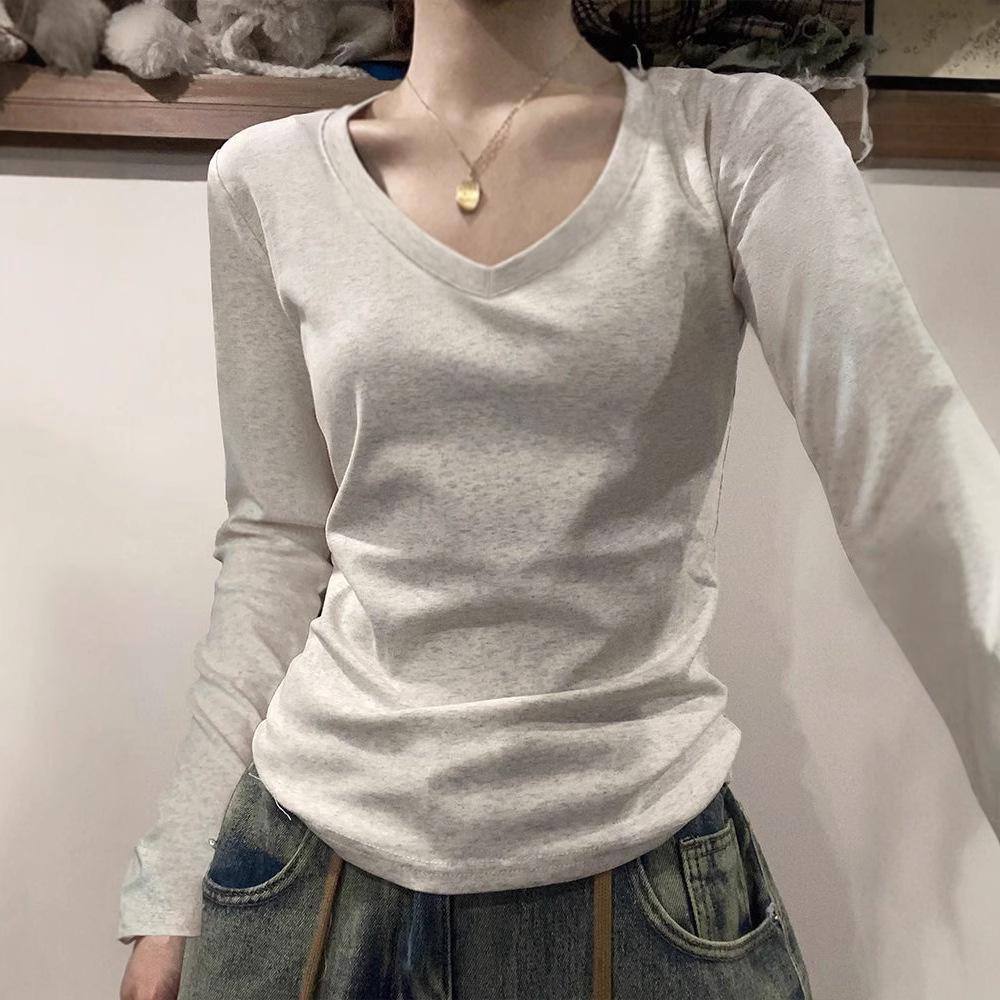 

Футболка с структурированными плечами, длинным рукавом и круглым вырезом, базовая, облегающая, однотонная, для горячих девушек, базовый слой, облегающий топ S