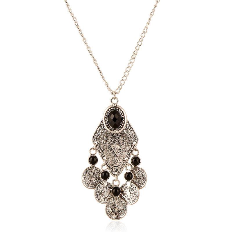 

Unisex Retro Coin Necklace With Rhinestone Inlay And Tassel Design For Casual Or Special Occasions