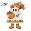 Wooden Ghost Figurines for Fall Harvest Festival Ornament Autumn Home Desktop Decoration, Cute Atmosphere Accessories Halloween Tabletop Figurine with