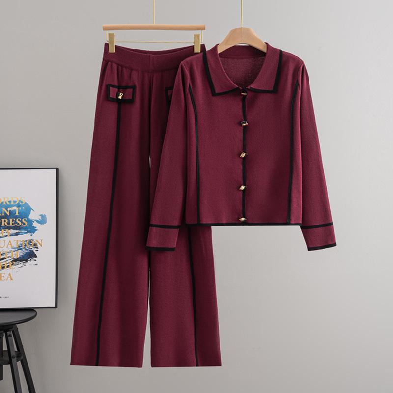 European-American High-End Fashion Knitted Sweater Cardigan & Wide-Leg Pants Set for Women - Fall/Winter Collection