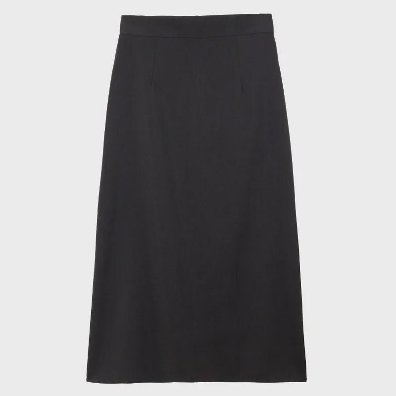 Women's Black A-Line Summer Skirt 2024: High Waist with Chic Back Slit