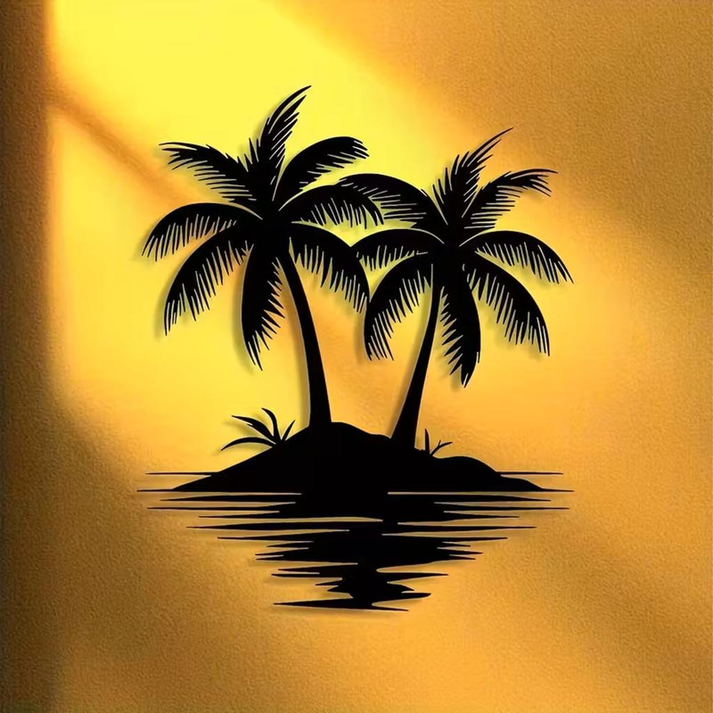 Metal Wall Art Palm Tree Silhouette Island Design Decorative Iron Artwork for Modern Minimalist Home or Office Wall Decoration