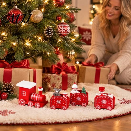 Christmas Party Table Centerpieces Wooden Train Decoration, Painted Mini Ornament with Snowman Tree Reusable Holiday Decorations Bear, Tabletop Mantel