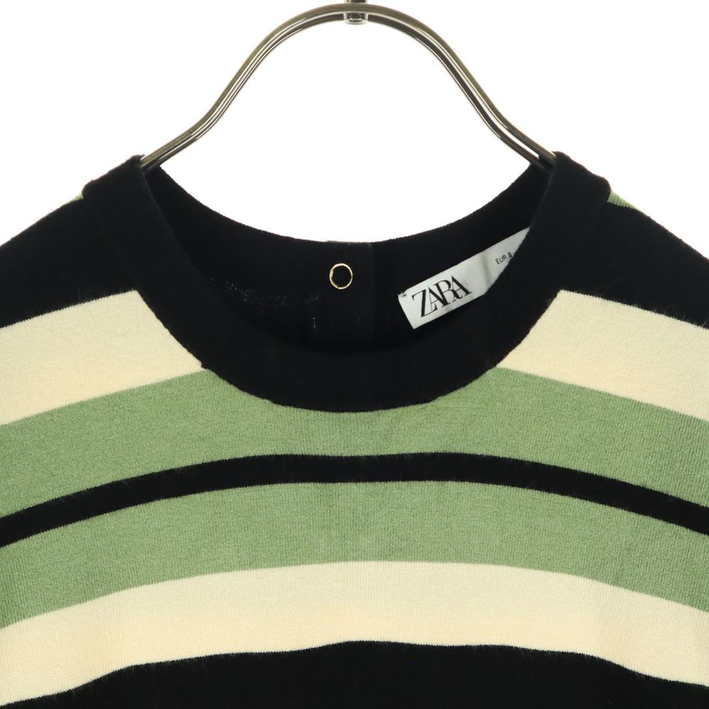 Zara Border Pattern Short Sleeve Round Neck Cardigan S Black Series Women Used