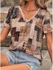 2025 Ethnic Women's T-Shirt Vintage Graphic Fashion Short Sleeved V-Neck Regular Tops Daily Print Tee Summer Spring Casual Tops