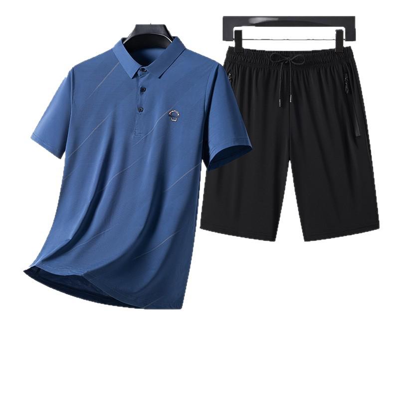 Men's Summer Ice Silk Polo & Shorts Set - Business Casual Two-Piece