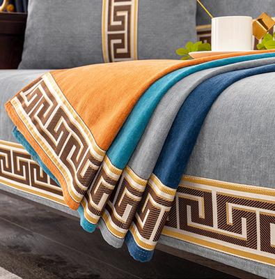 Retro Chinesischer Stil Sofabezug Chenille Rutschfest Couchkissen für Wohnzimmer Sofa Handtuch Universal Überwurf Stickerei Band