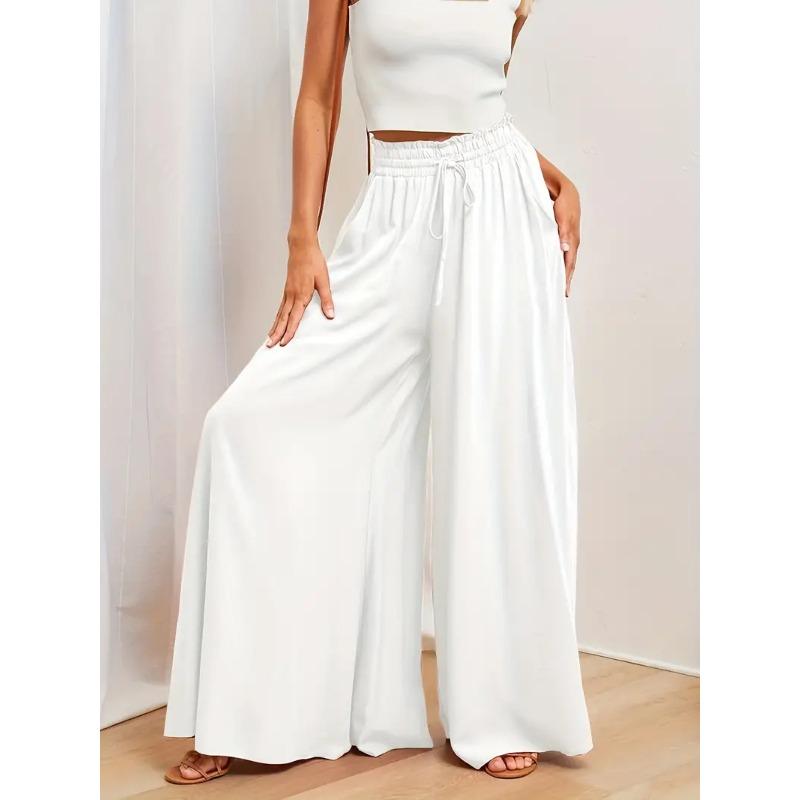 

Широкие брюки на шнурке, повседневные свободные брюки с наклонными карманами на весну и лето, женская одежда XXL белый