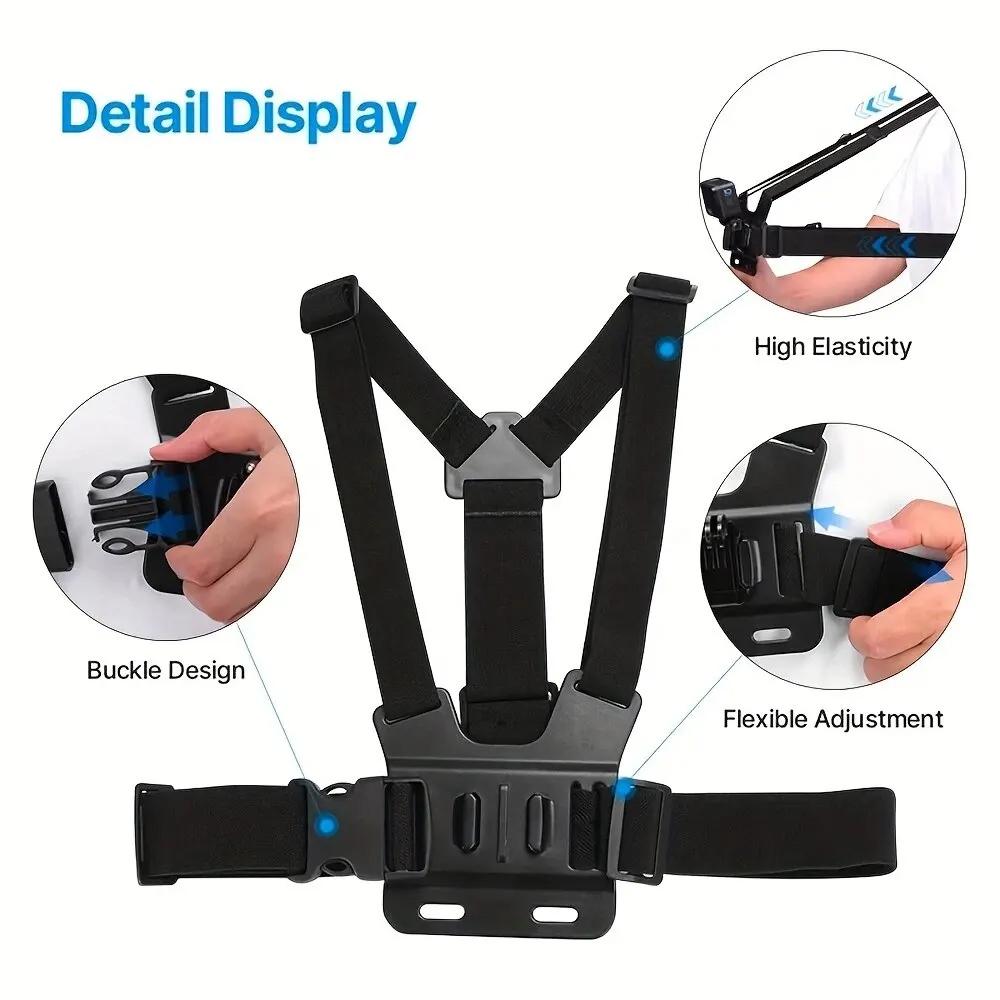 6pcs Sports Camera Kit Mobile Phone Head Strap Chest Straps Mount Adjustable Enhanced Stability Versatility For GoPro Phone Osmo