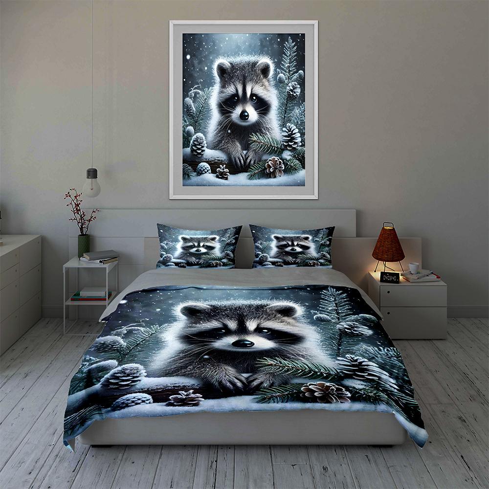 Raccoon winter scene. Bedding Duvet cover sets Duvet covers Pillowcases gifts (1 * Duvet Cover 2 * Pillowcases, without duvet insert)